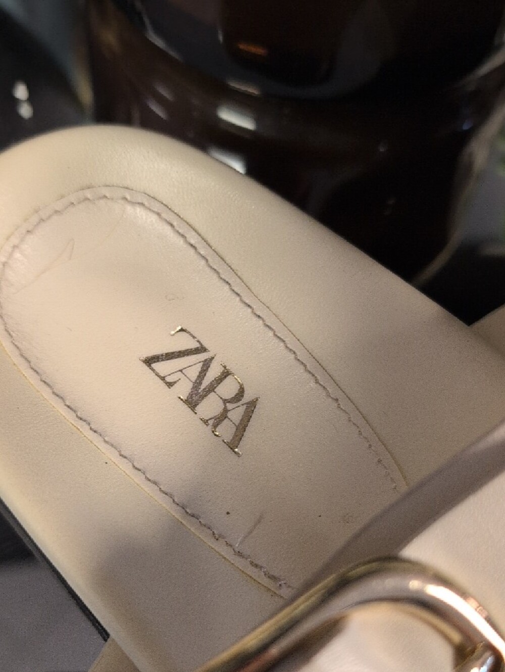 Zara Cream Slide Sandals with Gold-Tone Buckle Detail - Picture 2 of 10